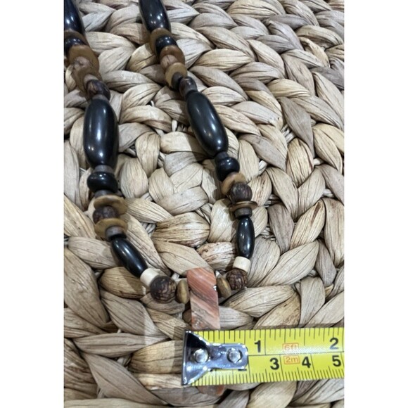 Paua Shell & Calcite Reversible Pendant W/ Wooden Beads Necklace Boho Tribal - Picture 7 of 9